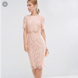 ASOS lace crop top midi pencil dress pink